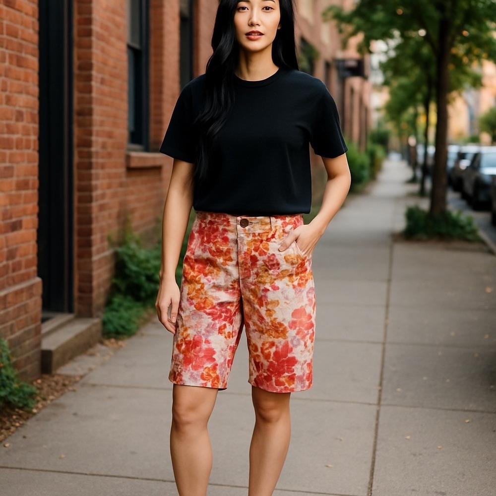 Bandolino Floral Bermuda Shorts Colorful Print Casual Summer Size 8